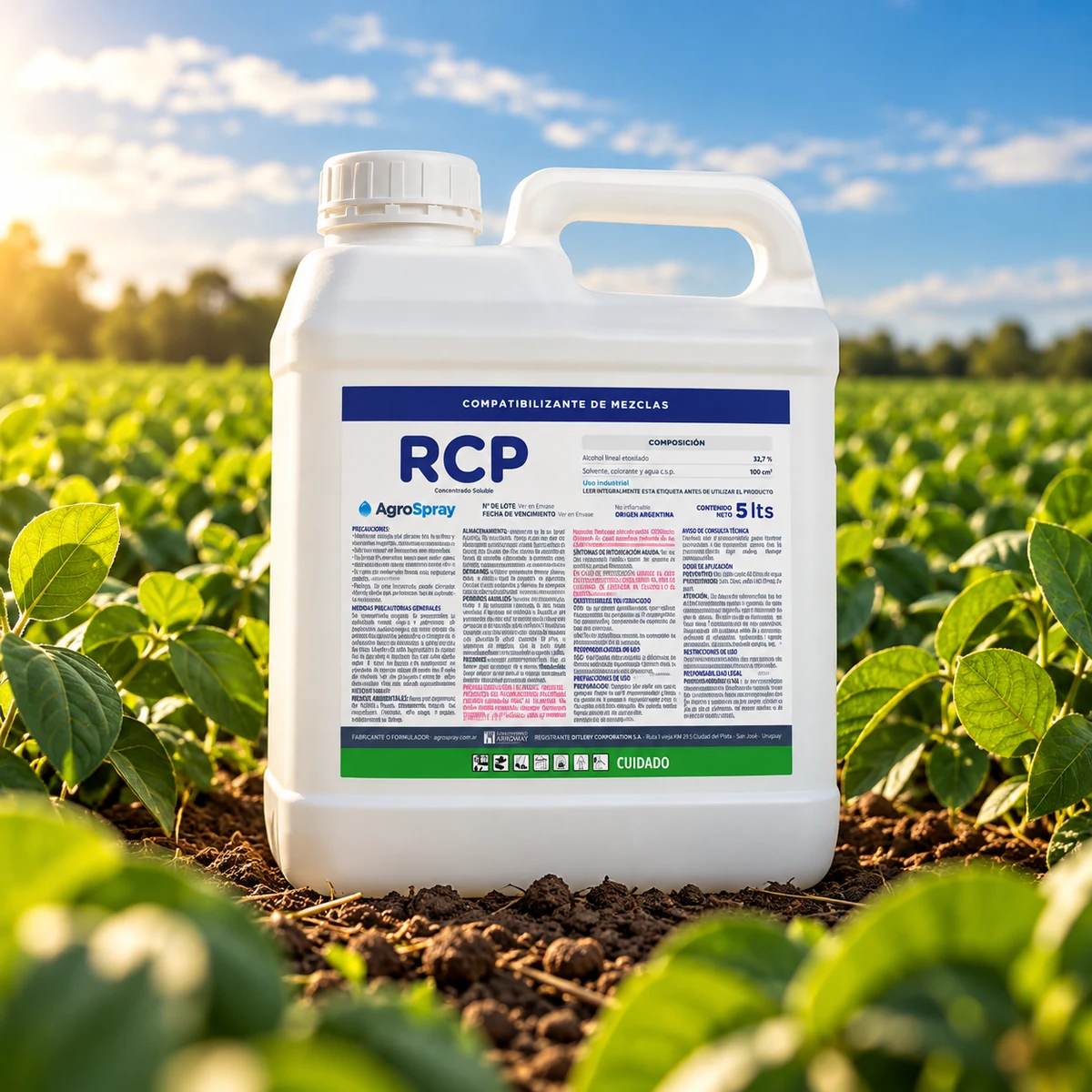 Envase de RCP de AgroSpray en un cultivo